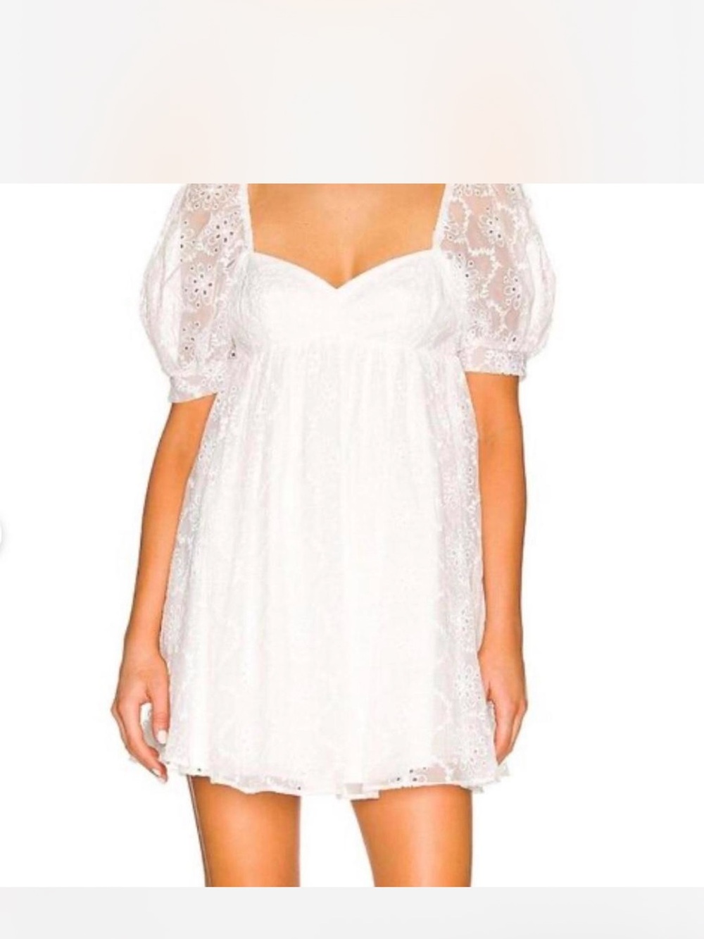 Amanda Uprichard White Lace Puff-Sleeve Mini Dress